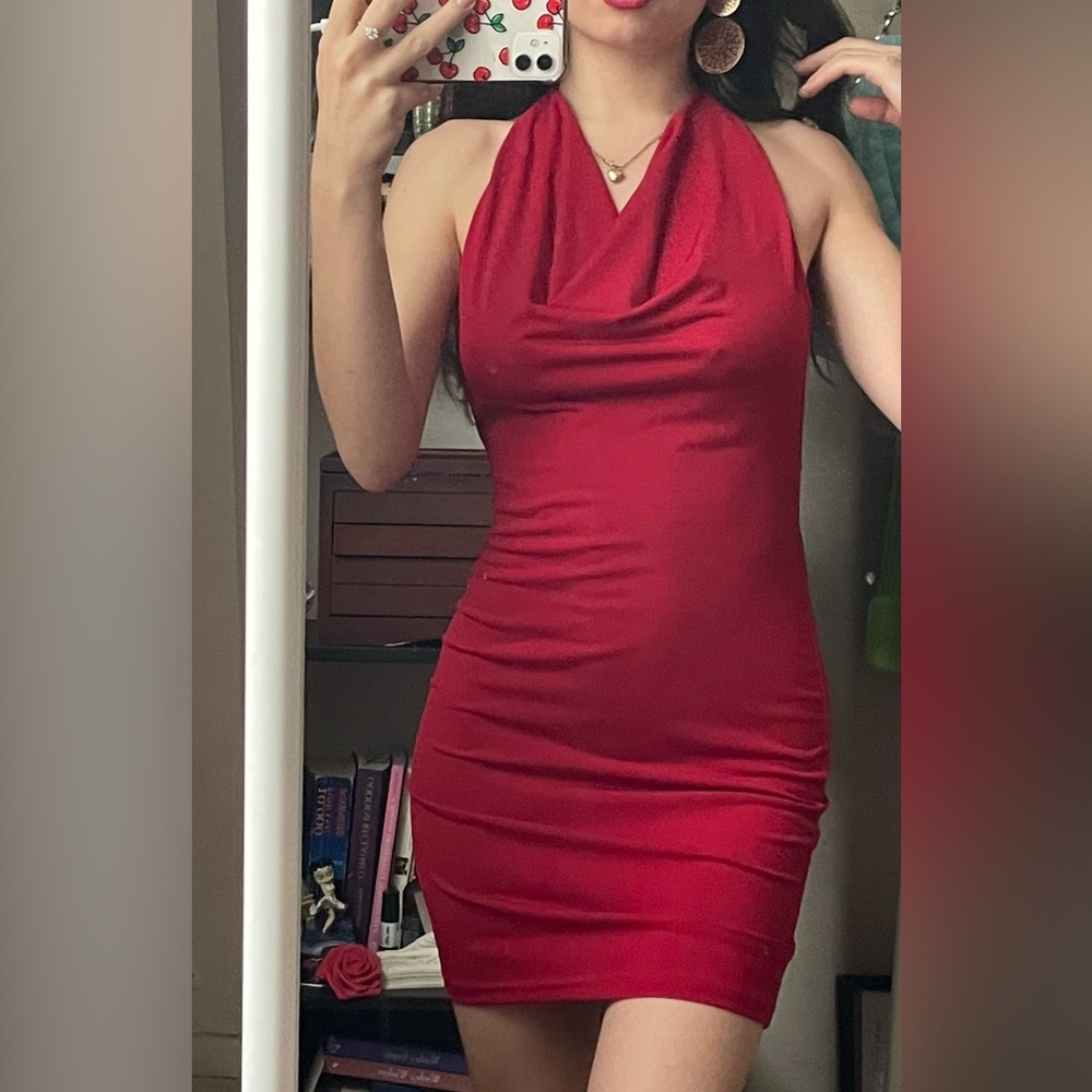 Backless Red Halter Dress